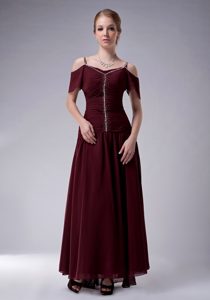 Burgundy Chiffon Empire Straps Mother of the Bride Dress in Ankle-length