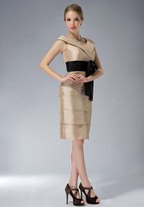 V-neck Ruffled Mother of the Bride Dress with Black Bow