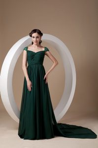 Dark Green Empire Chiffon Mother of the Bride Dresses with Watteau Train