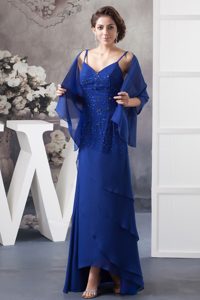 Spaghetti Beaded Royal Blue Mother of the Bride Dress of Ankle-length