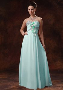 Baby Blue Sweetheart Long Beaded Chiffon Prom Dress with Appliques