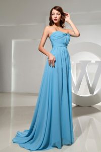 Classical Strapless Prom Dresses for Petite Girls with Ruche in Aqua Blue