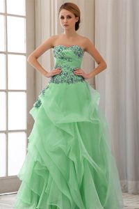 Beautiful Sweetheart Green Tulle Dress for Prom with Appliques and Ruche