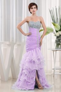 Beautiful Lavender Beaded Prom Dress for Petite Girls with Ruffled Layers