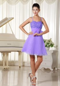 A-line Purple Beaded Spaghetti Straps Prom Dresses for Flat Chested Girls