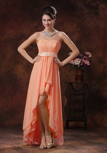 2013 New Style Orange High-low Prom Gown Dresses with Decorated Belt