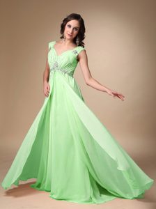 Apple Green Empire Straps Chiffon Prom Dresses for Summer with Beading