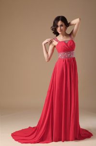 Gorgeous Red A-line Prom Gown Dress with Beading and Straps