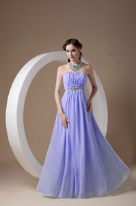 Lilac Elegant Strapless Chiffon Prom Dress with Beading and Ruche on Sale