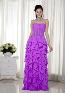Perfect Empire Strapless Chiffon Beaded Prom Dress for Tall Girl in Fuchsia