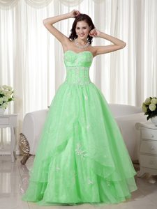 Beaded Apple Green A-line Sweetheart Informal Prom Dress to Floor-length