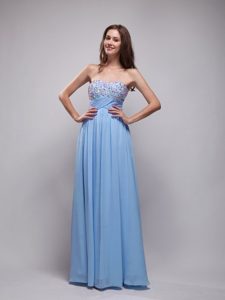 New Baby Blue Strapless Prom Dress for Slim Girl with Beading