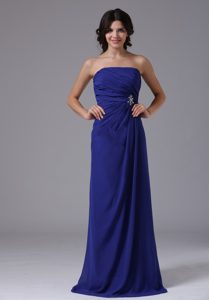 Strapless Peacock Blue Chiffon Junior Prom Dress with Ruche and Beading