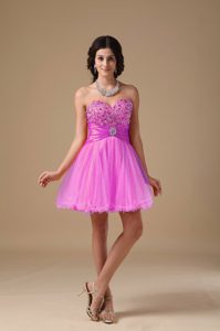Hot Pink Princess Sweetheart Senior Prom Dresses in Organza with Beading