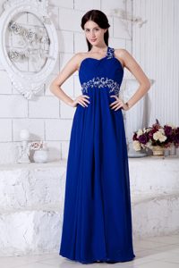 Magnificent Royal Blue One Shoulder Dress for Prom Queen with Appliques