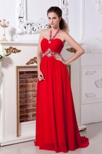Fashionable Halter Top Ruched and Beaded Prom Pageant Dress under 200
