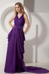 Best Seller Halter Top Zipper-up Prom Homecoming Dress in Purple