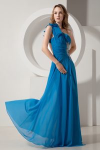 Classical Sky Blue Backless One Shoulder Prom Graduation Dress with Slit