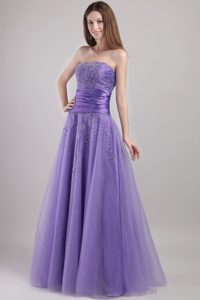 Popular Strapless Long Tulle Lace-up Prom Gown Dress with Beading
