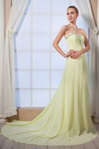 Yellow Green Sweetheart Beaded Special Chiffon Prom Party Dresses for Fall