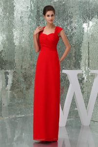 Ankle-length Square Neck Ruched Red Exquisite Dress for Prom with Cutouts