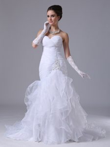 Classical Mermaid Sweetheart Ruched and Beaded Long Dress for Wedding