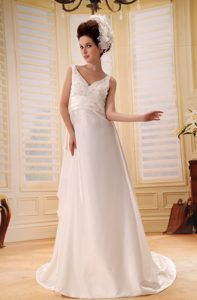 Backless V-neck Beaded Inexpensive Dresses for Wedding in Ivory