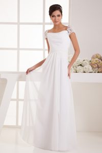 Beaded Square Wedding Gown Dresses for Cheap with Cap Sleeves