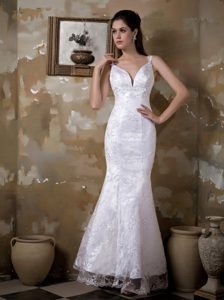 Mermaid Straps Long Cute Wedding Gown Dresses and Lace