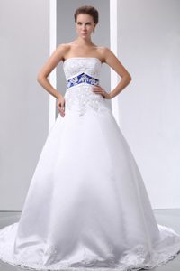 Cheap Strapless Brush Train Appliqued Wedding Outfits and Lace