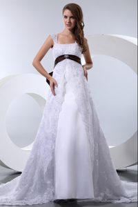 A-line Straps Chapel Train Nice Wedding Gown Dresses in and Lace