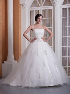 Beautiful Strapless Chapel Train Wedding Dresses in and Organza