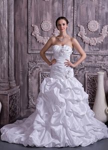 Princess Strapless Beaded Court Train Cute Wedding Gown Dress in