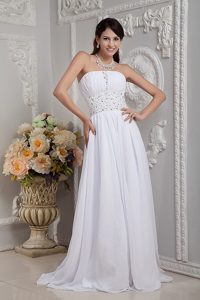 Best Strapless Chiffon Wedding Dress with Beadings and Ruches in Floor-length