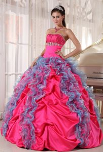 Multi-colored Strapless Ruched Quinceanera Dress with Ruffles and Appliques