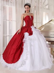 Nice White and Wine Red Strapless Quinceanera Dress with Beading and Ruffles