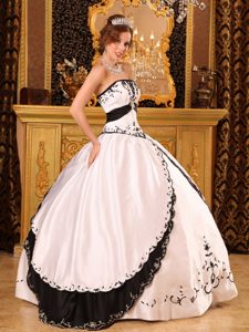 White Strapless Layered Traditional Quinceanera Dress with Embroidery