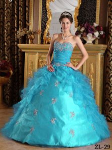 Best Seller Aqua Blue Sweetheart Quinceanera Dress with Appliques and Ruffles