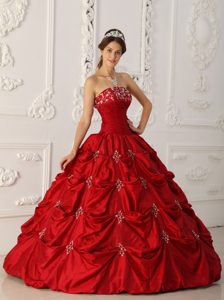Wine Red Appliques and Beading Quinceanera Gown Dress Made in
