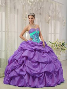 Aqua Blue Straps Decorated Front Beading Pick-ups Quince Dress in Purple