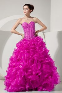Fuchsia Princess Sweetheart Organza Beading Sweet Sixteen Dresses 2013
