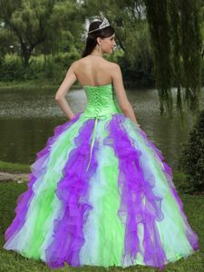 Colorful Sweetheart Quincenaera Dress with Beaded Decorated Ruffle Layers
