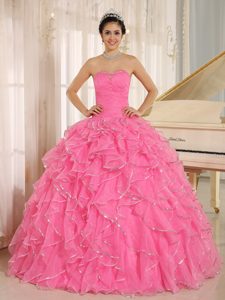 Custom Made 2013 Ruffles and Beaded for Rose Pink Quinceanera Dresses