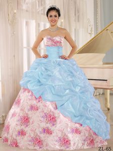 Printing Sweetheart Beaded and Pick-ups for Multi-color Quinceanera Dress