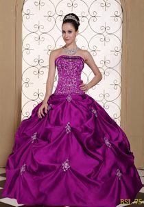 Strapless Long Attractive Quince Dresses in Fuchsia for Winter