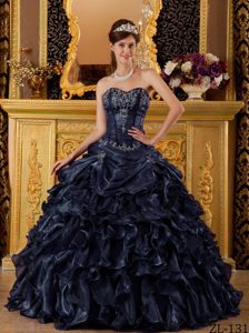 Fashionable Sweetheart Ruffled Long Dresses for Quinceanera in Navy Blue