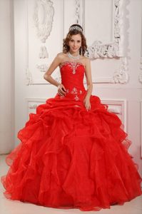 2013 Classical Beaded and Ruffled Summer Dresses for Quinceanera in Red