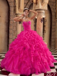 Coral Red Popular Lace-up Ruffled and Beaded Sweet Sixteen Dresses for Fall