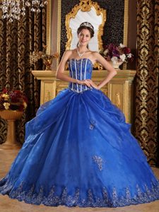 Discount Sweetheart Long Appliqued Spring Dresses for Quince in Blue