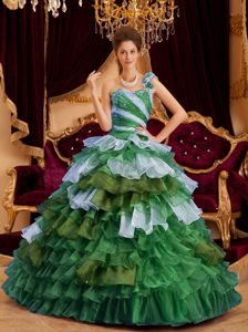 Sweet One Shoulder A-line Ruched Tulle Dress for Quinceaneras with Ruffles